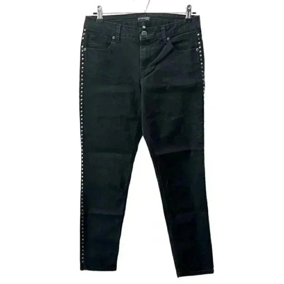 Evermore Skinny Jeans Side Studded Ankle Cropped Black Denim Size 29 7 - Picture 1 of 15